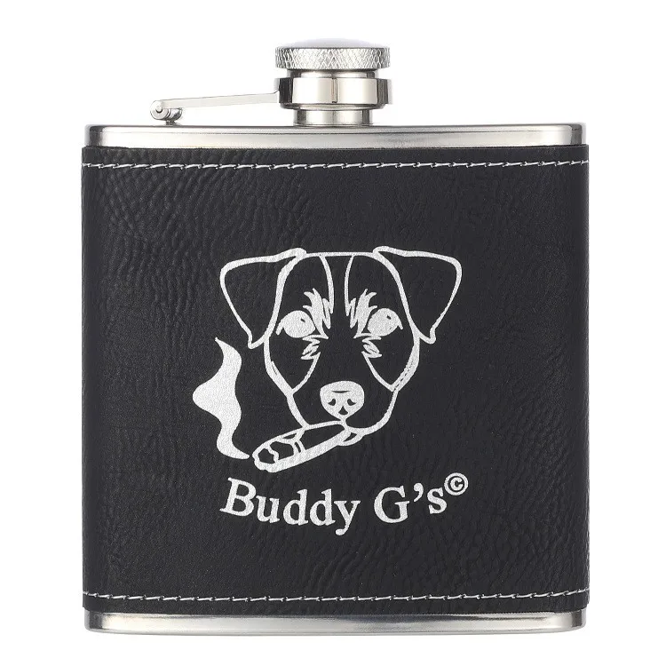 AGH Laserable custom Logo 6oz stainless steel leather hip flask Alcohol Liquor Whiskey Bottle gifts wine pot