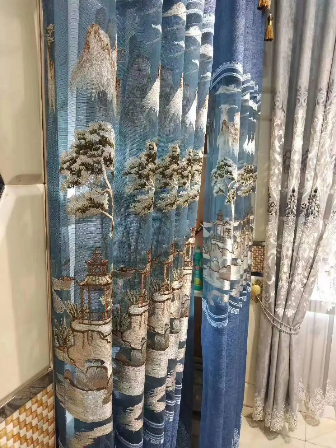 European style small hollow out luxury high-grade laser embroidered curtains in living room and bedroom