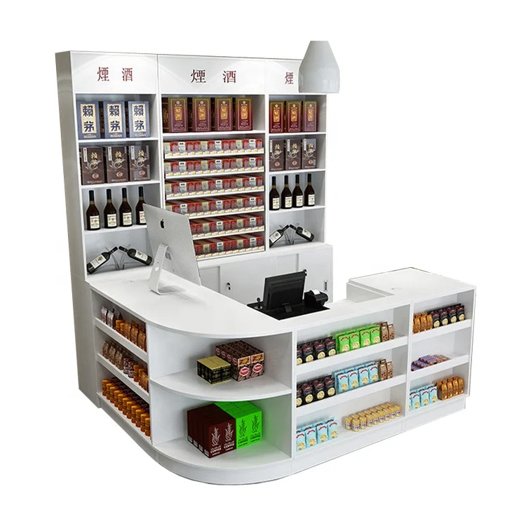 Minimalist Supermarket Cashier Checkout Counter Wooden Small Bar Table Front Desk Reception Desk Clothing Convenience Store