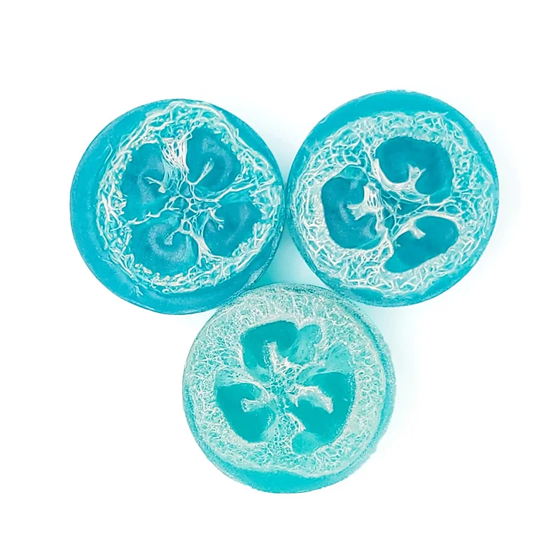 Custom Scents Rose Lavender Lemon Sea Salt Essential Oil Moisturizing Round Handmade Loofah Soap