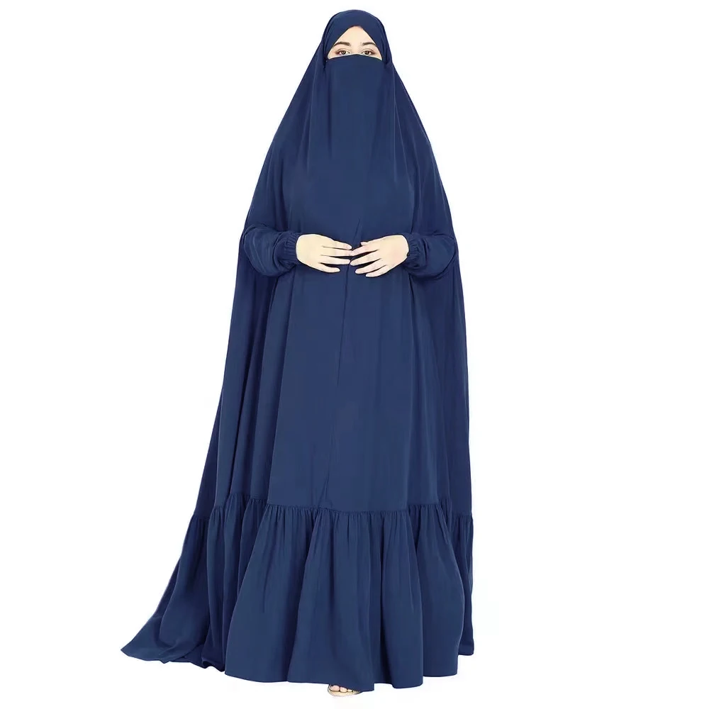 Modest Khimar Hijab Abaya Solid Color Festival Daily Robe Set Dress Niqab Burka Woman Clothing Islamic Muslim Abaya Dress Jilbab 12
