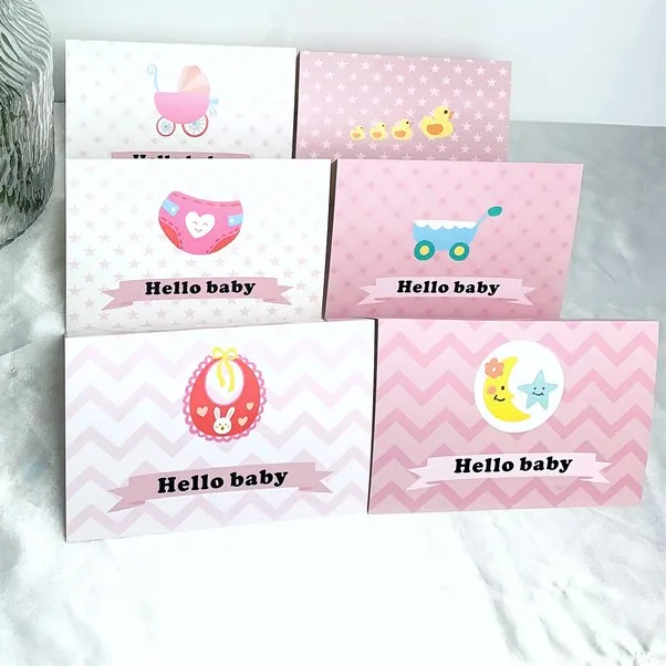 Set Of 6 Pieces Baby Shower Wishing Card 10 Styles Congratulation Newborn Baptism Greeting Cards