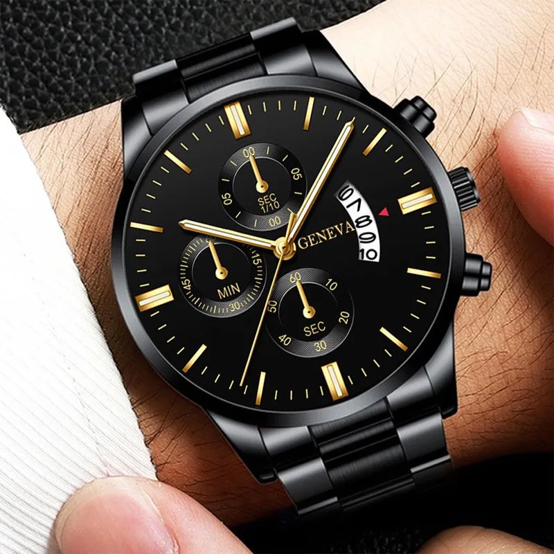 Wholesale Alloy Fashion Stainless Steel Quartz Watch Classic Boy Geneva Gold Watches for Men