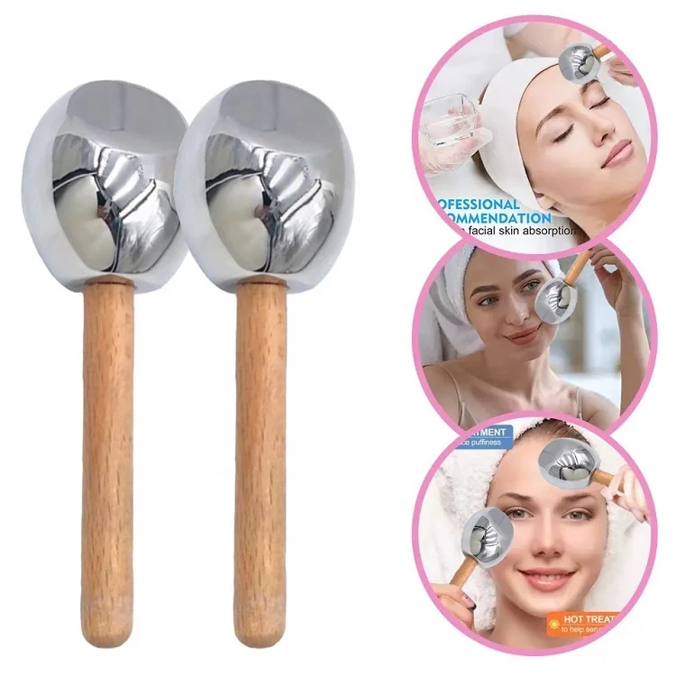 New Design Custom Logo Stainless Steel Metal Cryo Tool Facial Massage Wooden Handle Ice Globes For Face