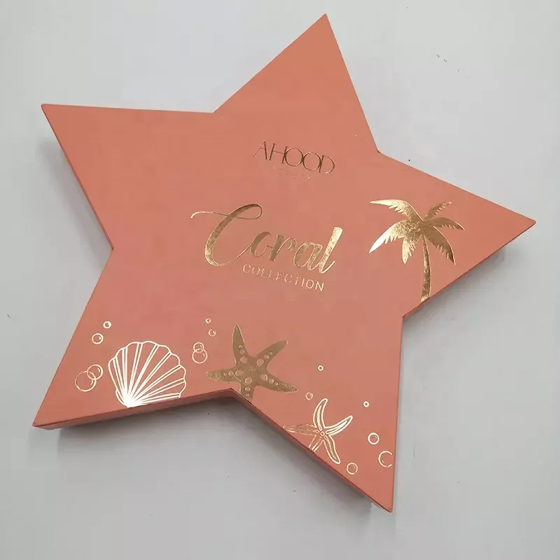 Pink Five-Pointed Star Paper Boxes Logo Gold Foil Irregular Shaped Gift Packaging Box with EVA Custom for Christmas Cosmetics