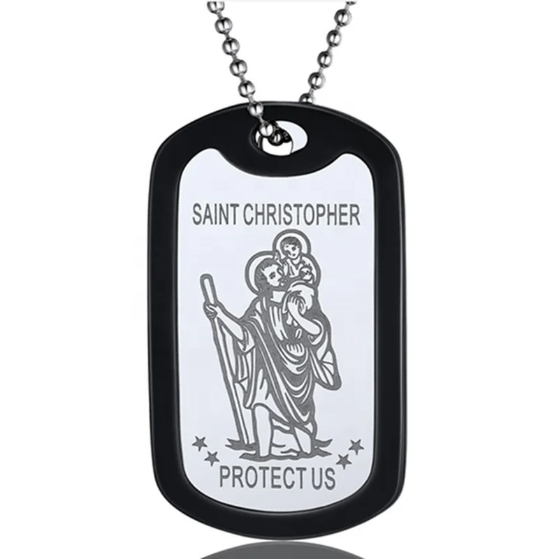 Saint Christopher Protect Jewelry Silver Gold Black Stainless Steel Medal Pendant Men Necklace