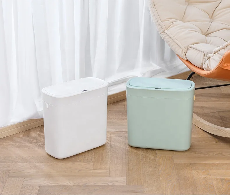 Smart garbage can trash Bin Indoor automatic intelligent ABS bathroom kitchen for home with Lid 3.5 Gallon sensor Plastic Slim