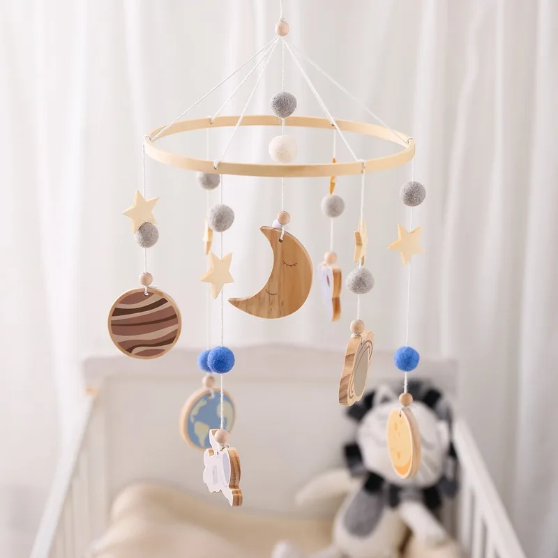 space mobile infant bedroom boho newborn cot wooden space nursery baby crib mobiles hanging decor shower gift soothe toy