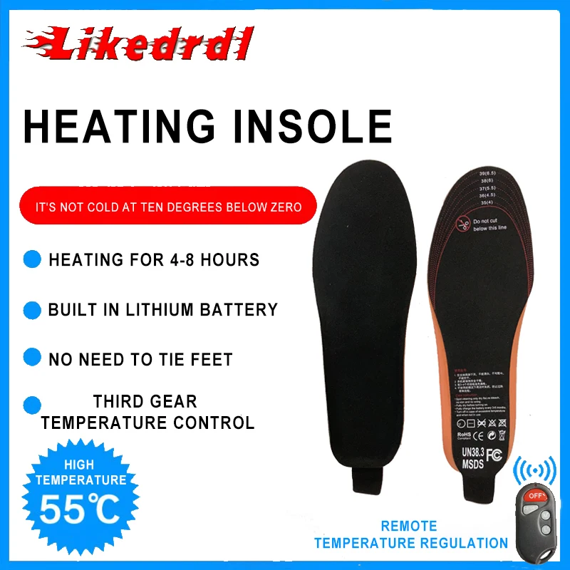 Battery 2100mah Powered Foot Winter Warmer Remote Control Heated Shoe Padding Insoles