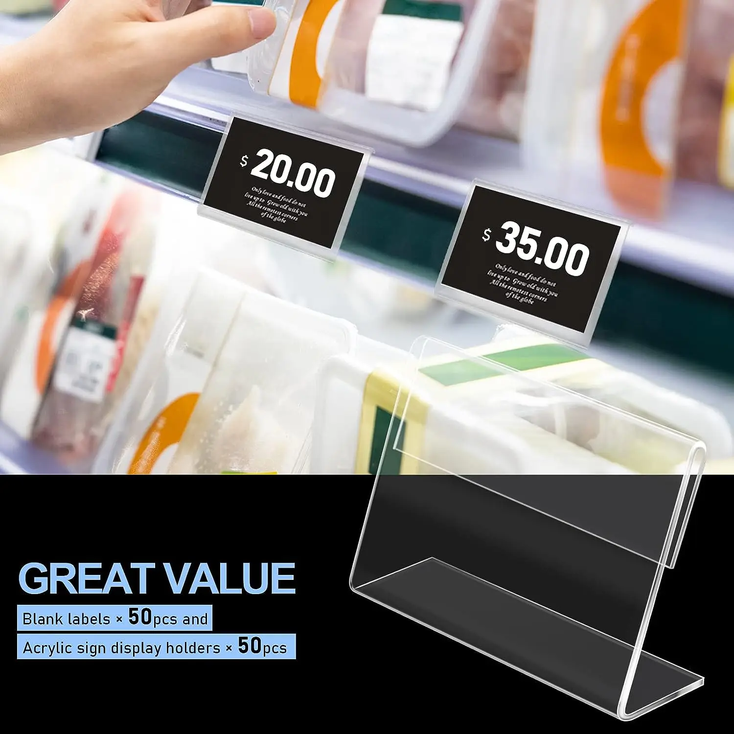 Custom Horizontal Slanted Mini L Shape Supermarket Price Tag Display Stand Clear Acrylic Sign Display Holder
