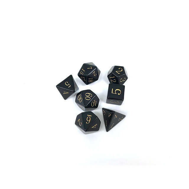 ENGRAVED obsidian dice Dungeons Dragons DND RPG 7 piece PRG gemstone dice set