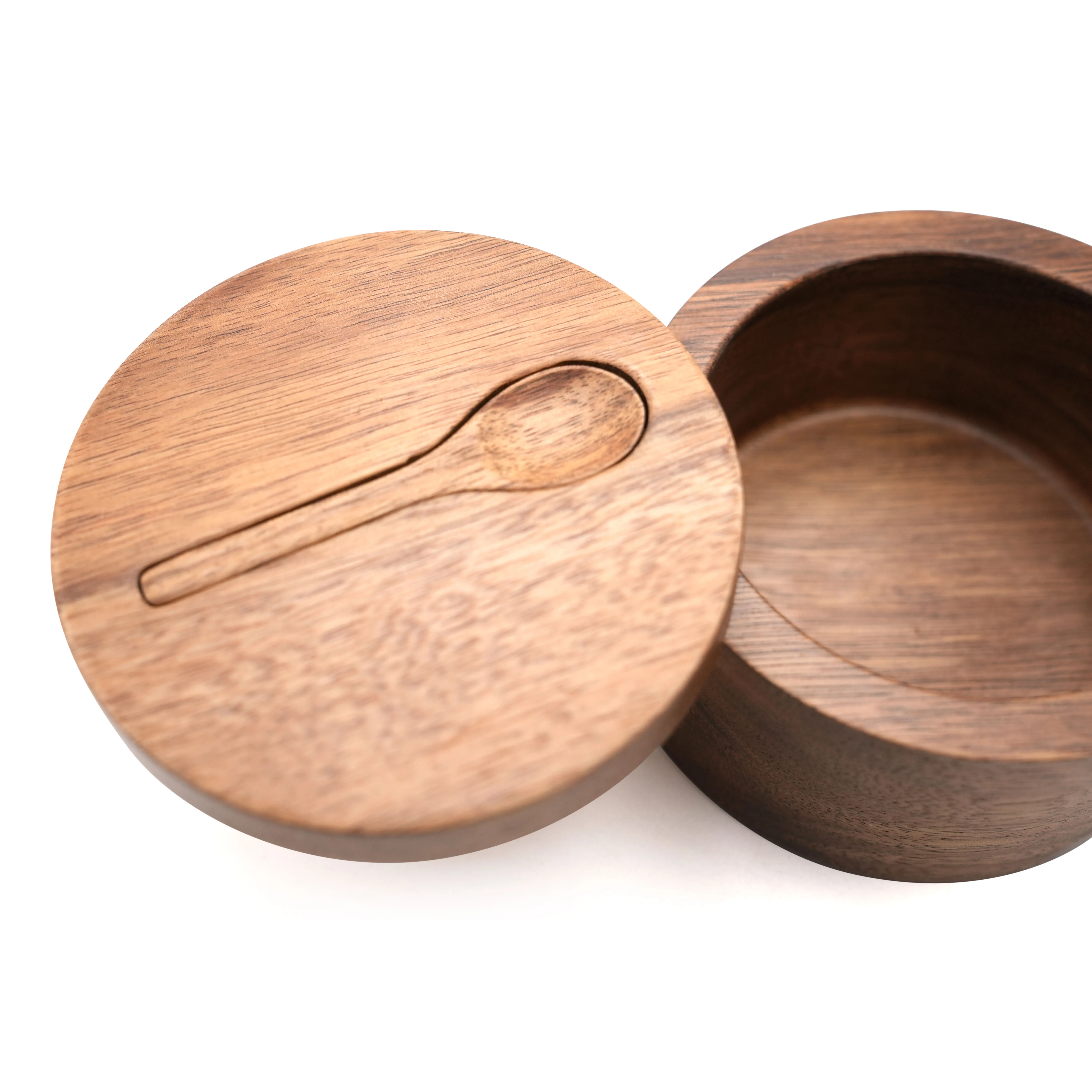 Elegant Wood Condiments Storage Keeper Wooden Spice Cellar Salt Cellar Acacia Wood Salt and Spice Box with Swivel Cover