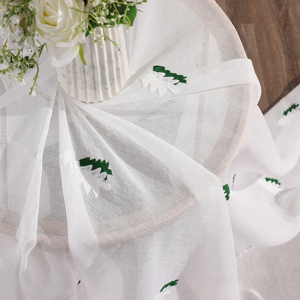 2021 Amazon New arrival Zucchi textile window nice plant embroidery sheer voile curtain tree star leaves cute kid room curtain