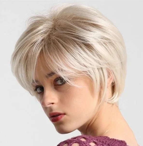short pixie cut white straight wig hair synthetic hair wig for women short bobo white color wigs