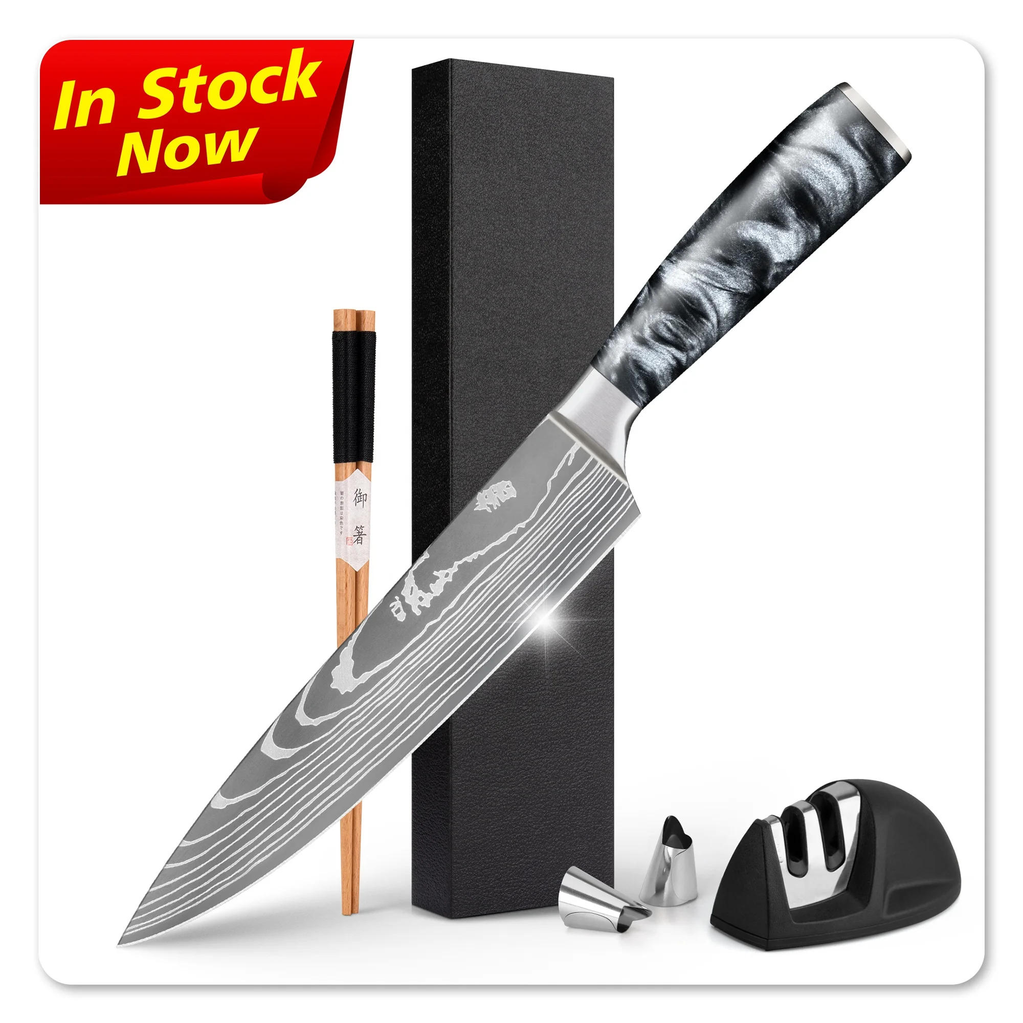 00003 Custom Logo Colorful Resin / Pakka Wood Handle damascus knife Set with Gift Boxes