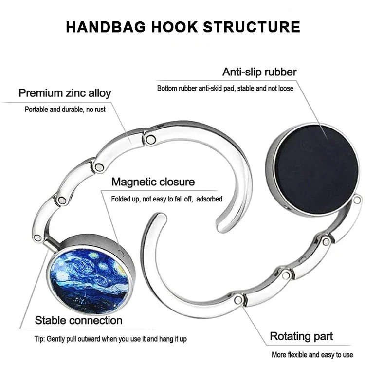 Custom Portable Bag Hook Portable Foldable Folding Table Purse Bag Hook Hanger Holder Handbag Crystal Rhinestone Decoration