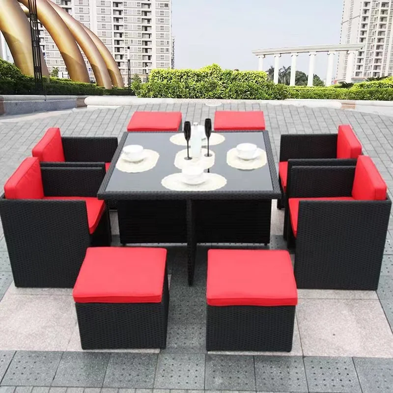 Rattan Outdoor Furniture 11 Sets Disassembly Volume Only 0.7 Cubic with Waterproof Fabric Outdoor Sofa