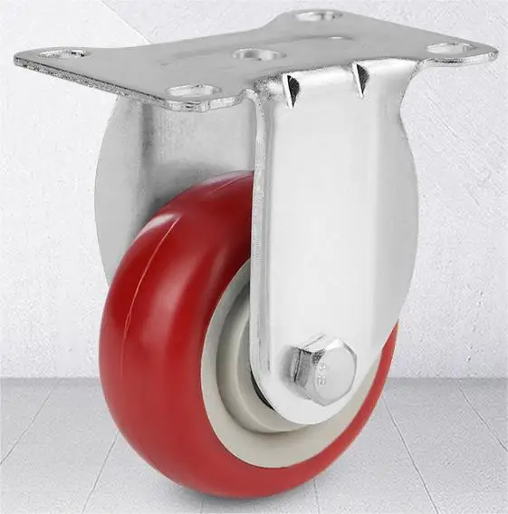 Heavy Duty Pu Plate Caster Wheel Industrial Shock Absorbing  Red Pvc Fixed Hand Carts And Trolleys Zine Castors Wheels
