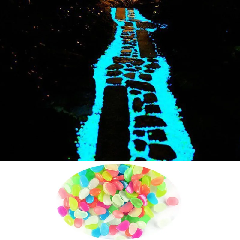 cheap multi-color glow in the dark pebbles super lighting yard landscape bike way path aquarium decor fluorescent stones cobbles