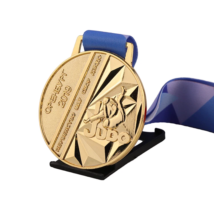 custom metal gold silver copper zinc award jiujitsu medal with ribbon