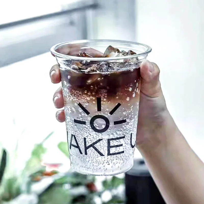 Custom Logo Takeaway PET Material Plastic Cold Coffee Cups Bubble Boba Disposable Transparent Plastic Juice Cups