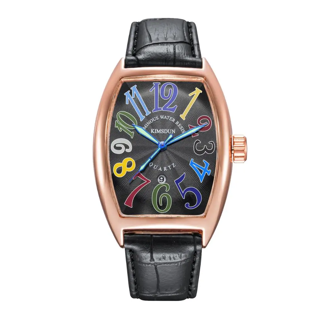 KIMSDUN Fashion Quartz Watch for Men Luxury Brand Waterproof Square Business Leather strap men Watches Wrist Watch for Men