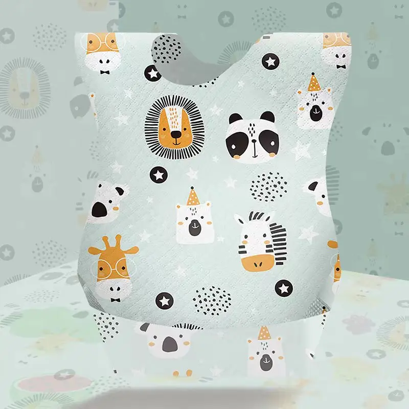 Cartoon Printed Disposable Bibs 25/50pcs/set Absorbent and Biodegradable Cloth Plastic Material for 0-12 Months Baby Feeding