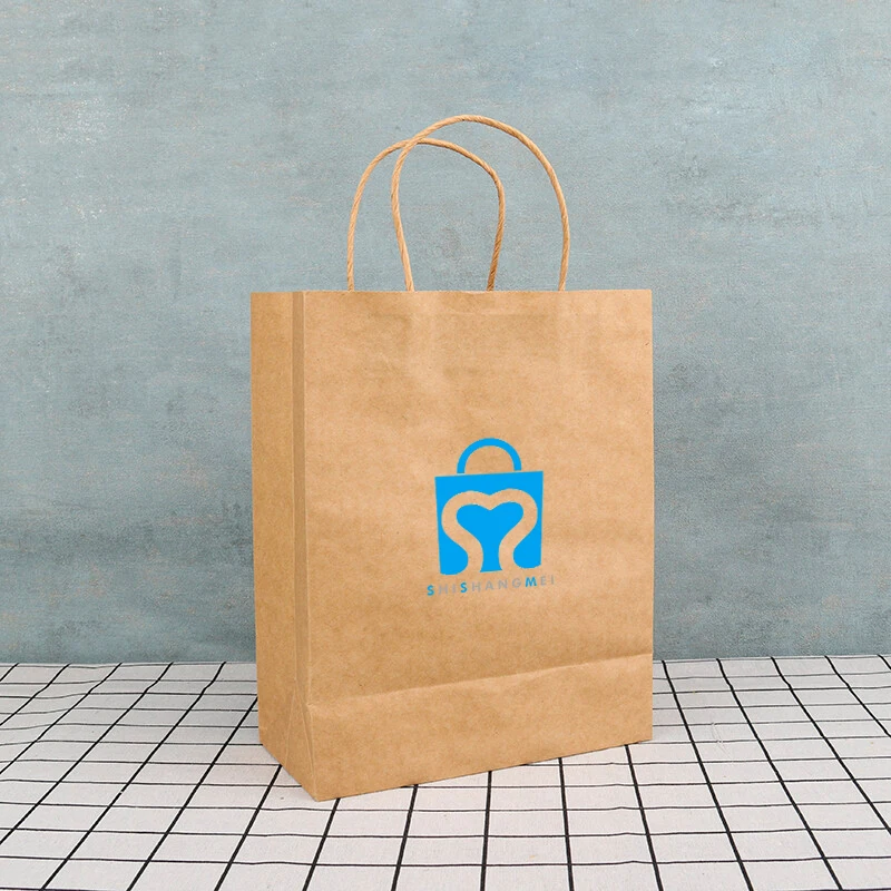 Customized Eco Friendly Medium Size Printed Brown Kraft Paper Bag Food Takeaway Paper Bag
