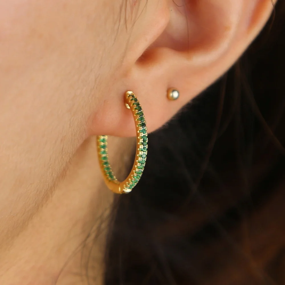 fashion earring design colorful cz Huggie hoops 22mm Medium sized Hoop earring for women