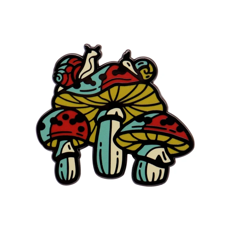 Manufacturer Design Custom Metal Badge Pin Die Casting Soft Enamel Mushrooms Logo Cute Badge Pin