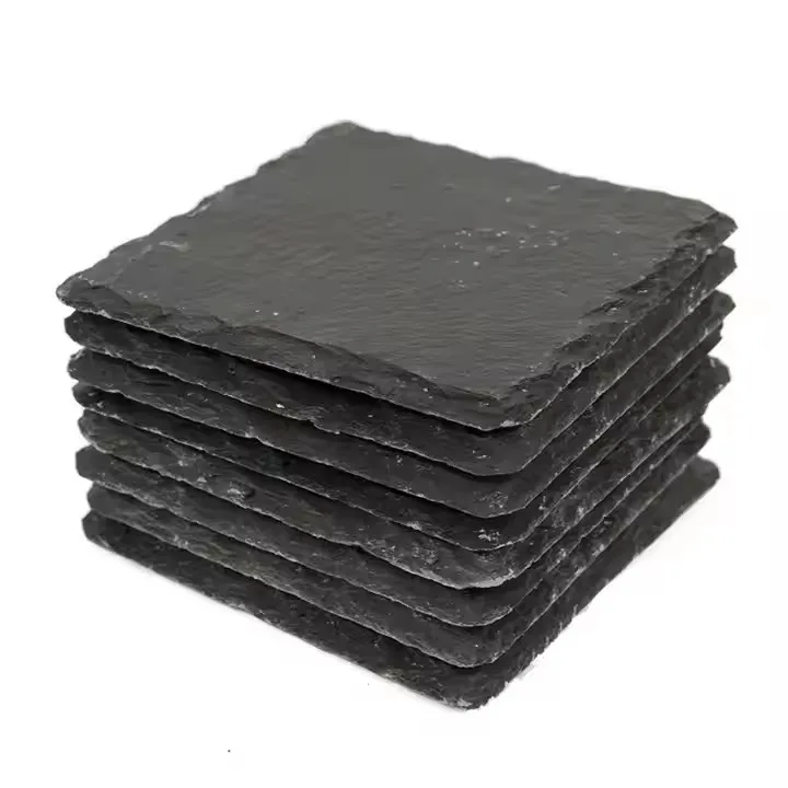10*10cm Non-Slip Sublimation Slate Coaster Square Round Heart Slate Coaster Sets  Engraving Drink Slate Stone Bulk Coasters