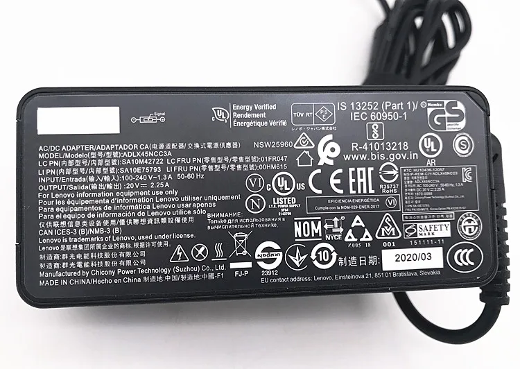 Laptop AC adapter ADLX45NCC3A for Lenovo ThinkPad X1 X240 IdeaPad 120S notebook charger power supply 45W USB 20V 2.25A