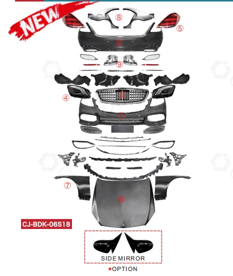 CARBEST New Type W221 2006-2013 S-CLASS Upgrade Car Body Kit To W222 2018 Maybach