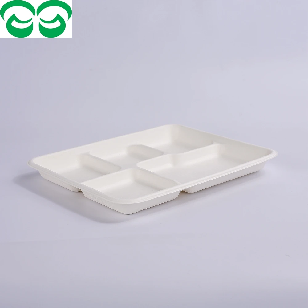 Free Samples Wholesales Eco-Friendly Microwavable Tray disposable Bagasse Paper Serving Trays with 5 Compartments