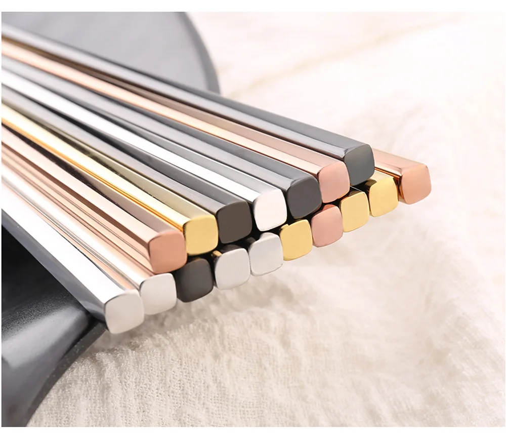 Wholesale Cheap High Quality Korean Colorful Plating Gold Stainless Steel Cutlery Chopsticks Set