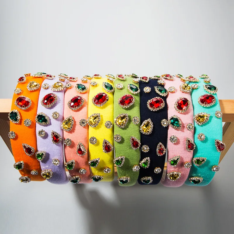 Hot Sale luxury shiny padded diamond Colorful baroque crystal headbands hairbands for