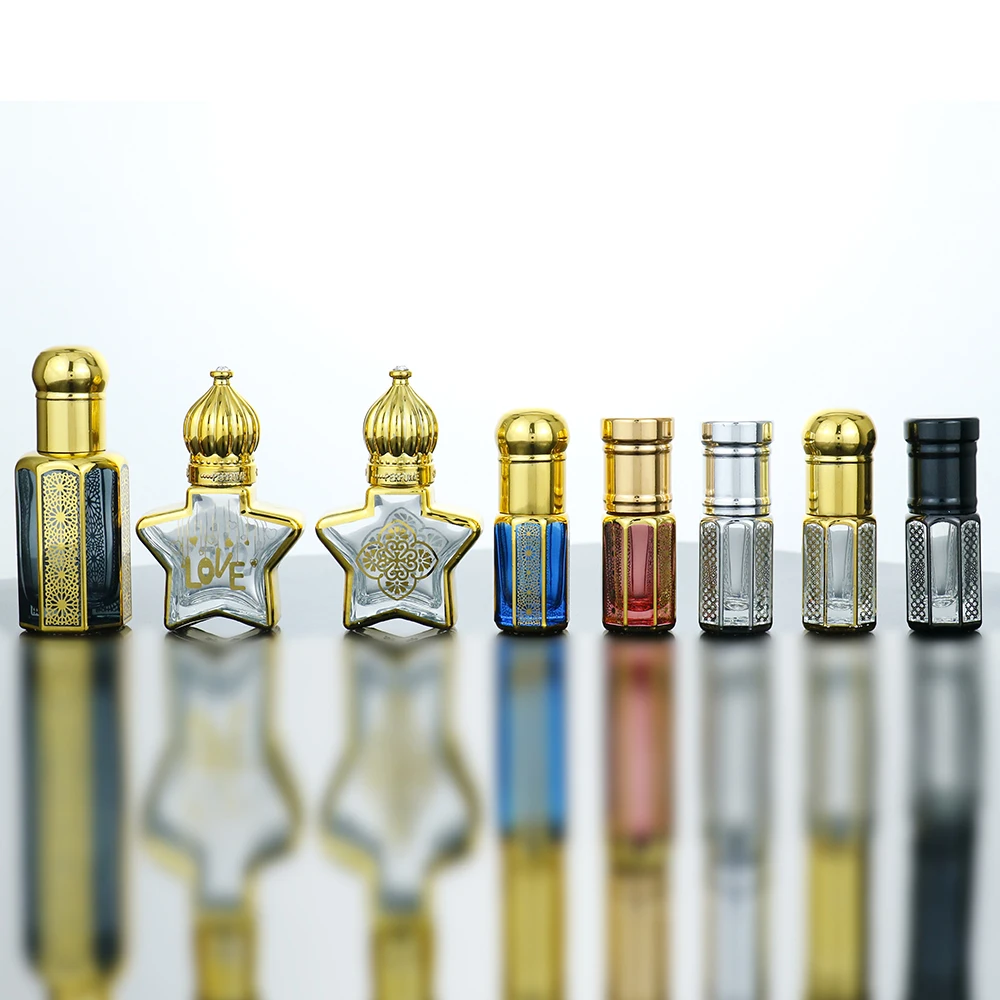 Custom Luxury Arabian 3ml 6ml 12ml Fancy Perfume Bottle Empty Oud Attar Oil Bottle with Glass Rod Essential Oil roller Bottle