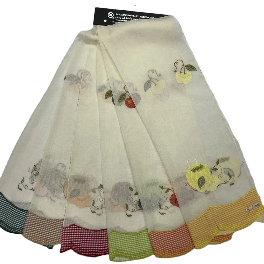 Factory wholesale Embroidery Curtain Linen polyester kitchen curtain Slub Hemp for Window flat Living Room