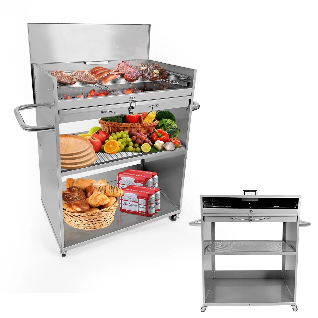 In Stock Garden Charcoal Barbeque Smokers Stainless Steel Heavy Duty Barbecue Outdoors Charcoal BBQ Grill For Camping
