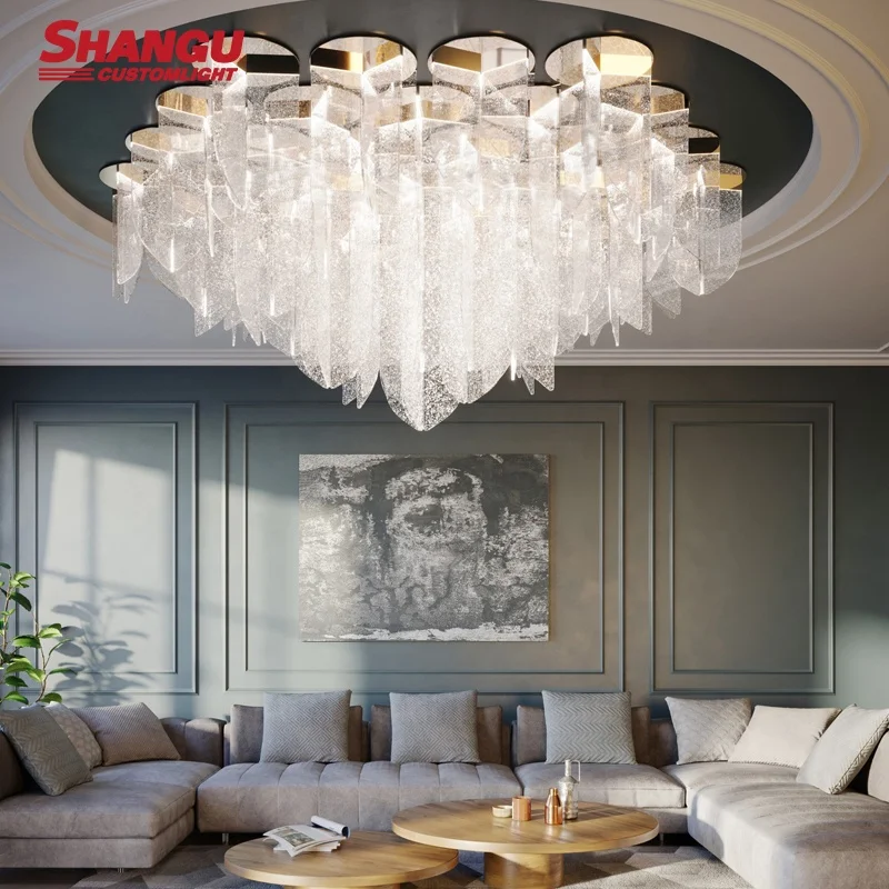 Customized Hotel Bar Counter Reception Nordic Custom Luxury Chandelier LED Modern Glass Ceiling Lights for High Ceilings