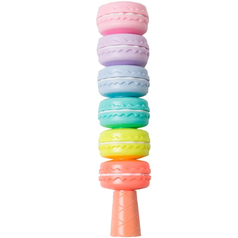 Adnstal Cute 6 Colors Detachable Macaron colors Macaron shape Highlighter Pen For Kids School Marker Highlighters
