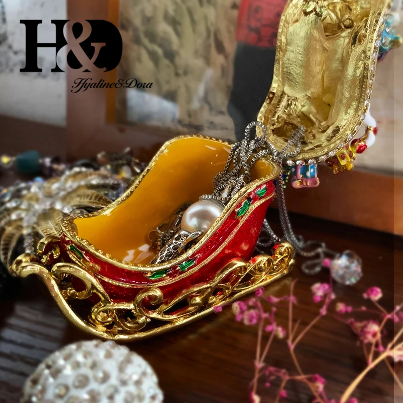 H&D Christmas Bear Decor Jewelled Enameled Trinket Box Christmas Gift Tabletop Ornament