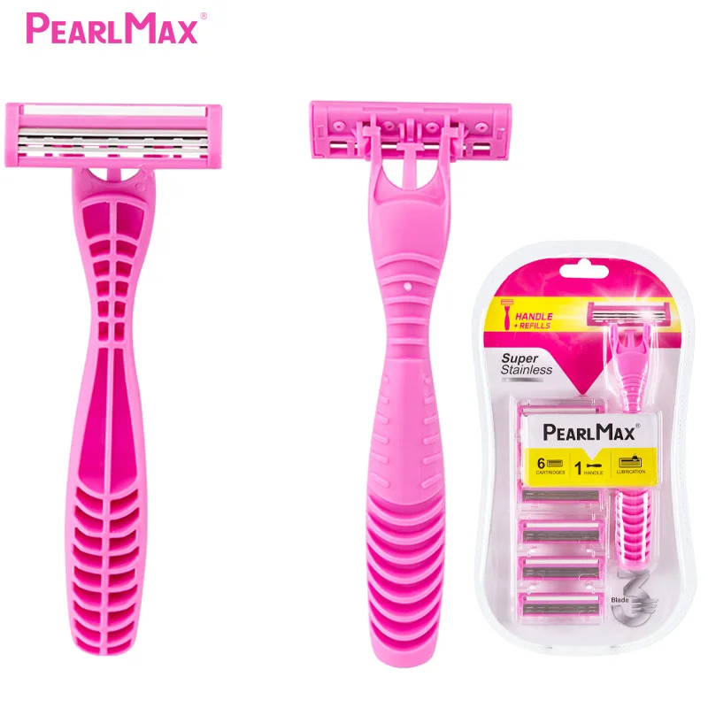 Pearlmax 6pcs/pack Thriple Blades Body Bikini Shaver Razor Pivoted Women Facial Beauty Safety Razor