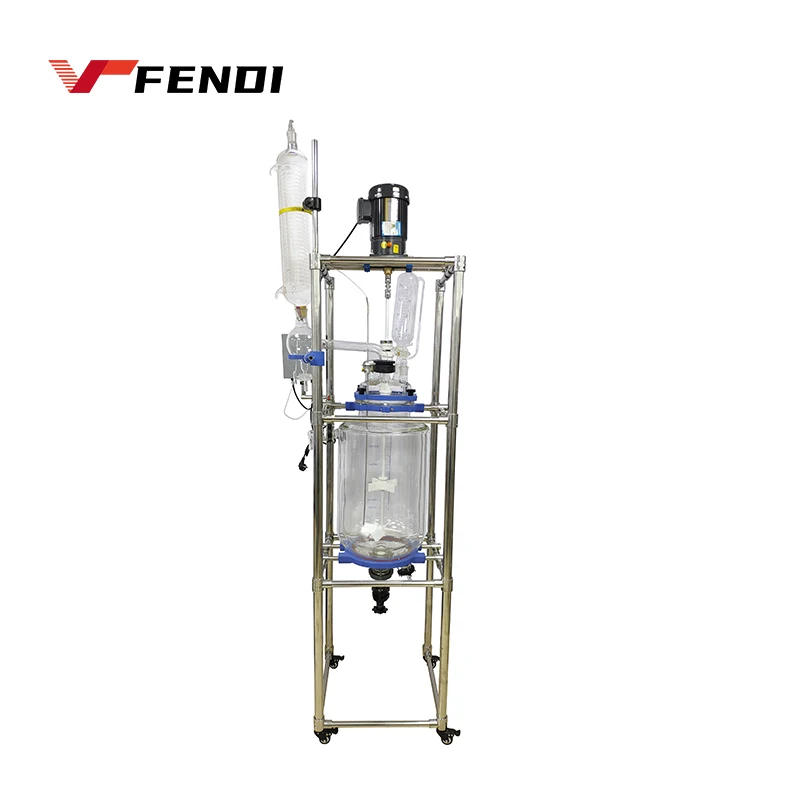s212-50 10-50l 50 liter high speed big jackted heating and cooling double layer stirred tank glass reactor