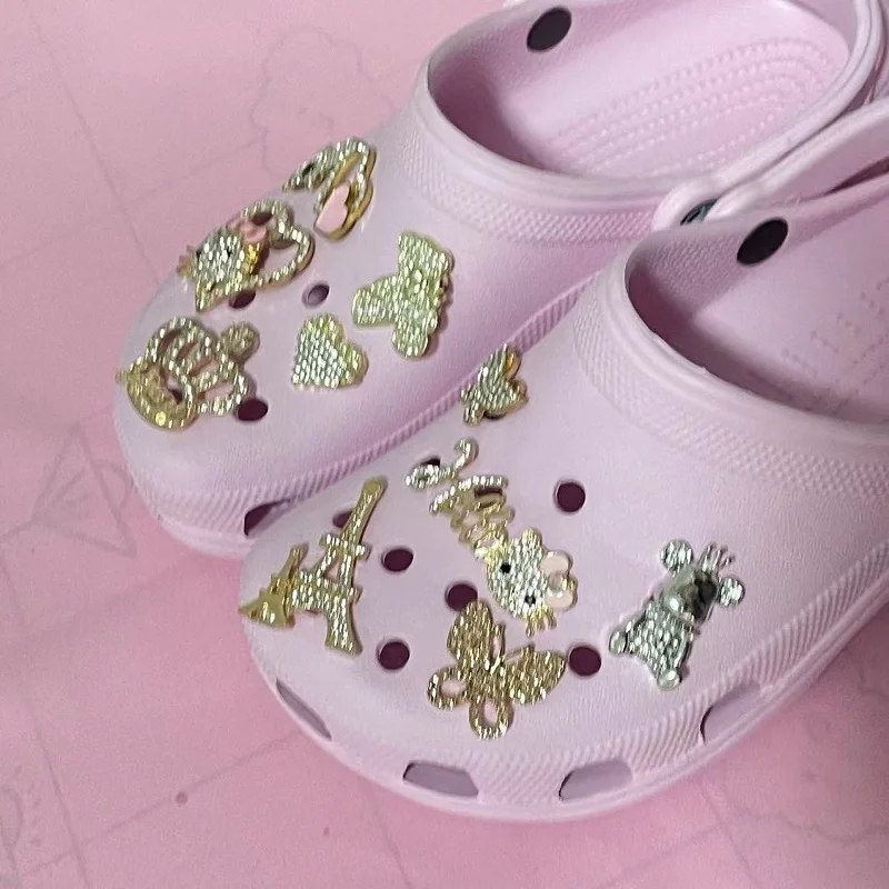 Wholesale Diy Popular Gold and silver Metal With Diamonds Croc Shoe Decoration Accessories For sanrio accessories croc  Charms