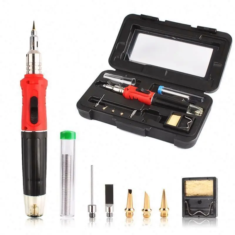 Red  HS-1115K Soldering Iron Professional 10 in 1 Soldering Iron Set Butane Gas Soldering Iron Set 26ml Welding Equipment