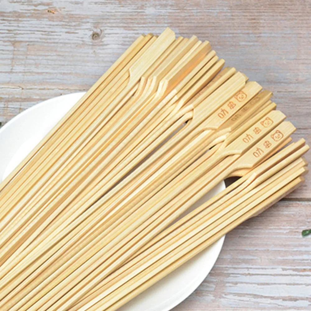 Biodegradable Skewers 20cm BBQ Disposable Barbecue Round Teppo Skewer Paddle Pick With Custom Logo