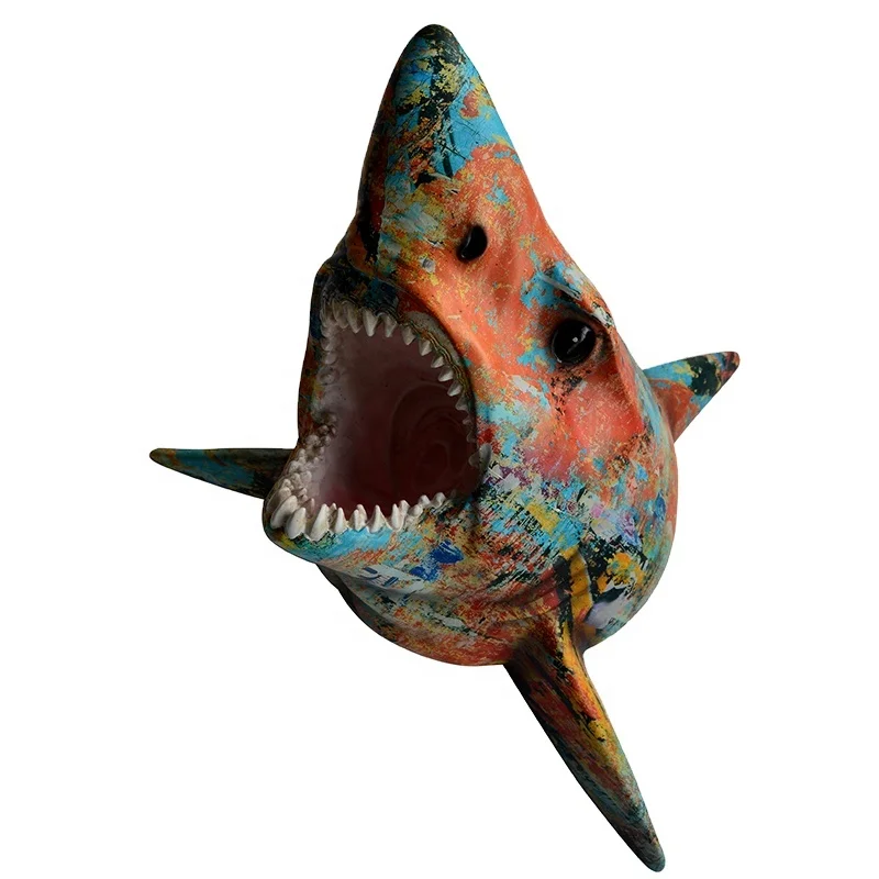 Resin Shark Statue Abstract Wild Animal Head Decor Living Room Home Wall Hanging Decor