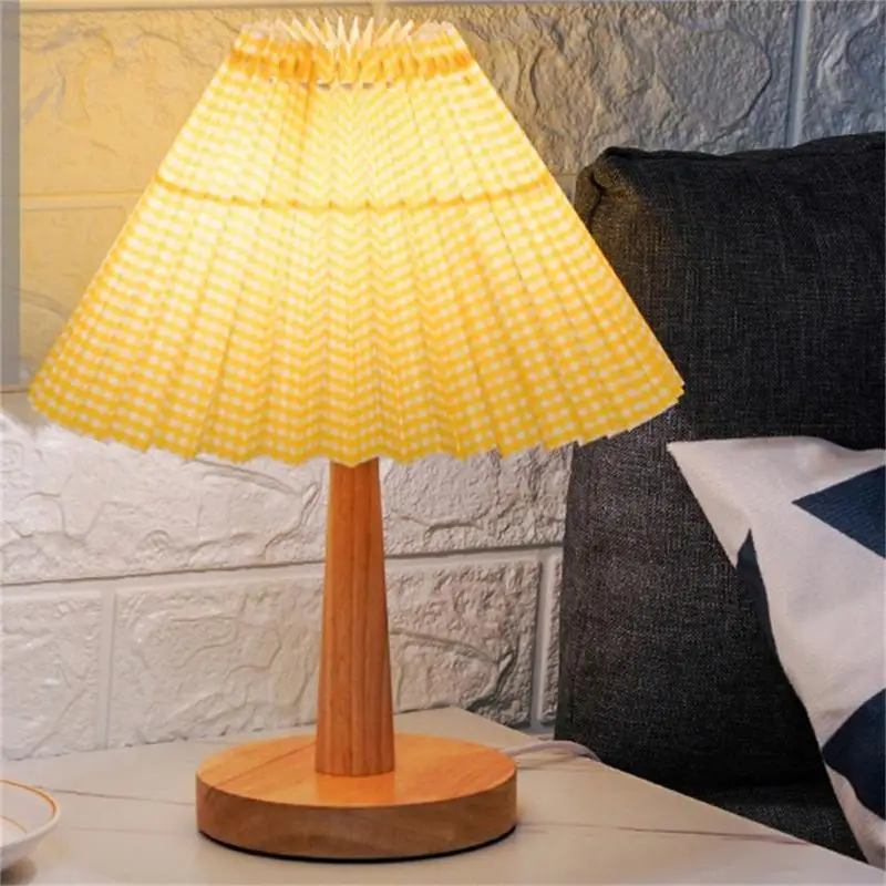 Vintage Pleated Lamp 5 Styles Dimmable USB Remote Control Retro Wooden LED Table Lamp Night Light Desk Bedside Home Decor