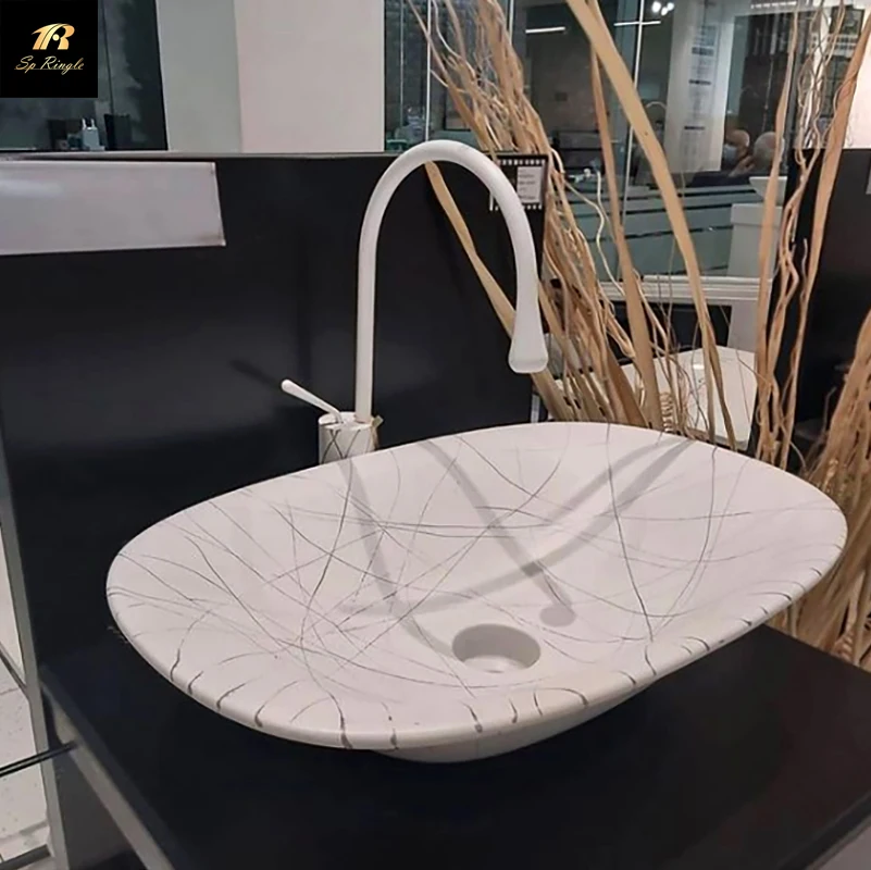  European style simple flush luxury bathroom pedestal basin wall-mounted marble toilet